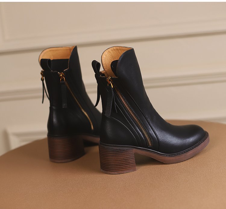 Irina - Botines de cuero con tacón grueso
