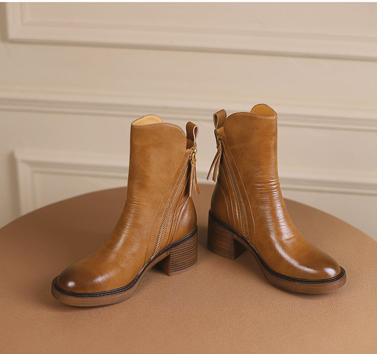 Irina - Botines de cuero con tacón grueso
