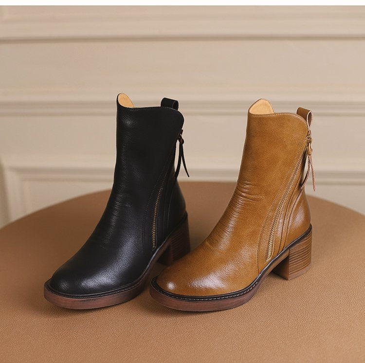 Irina - Botines de cuero con tacón grueso