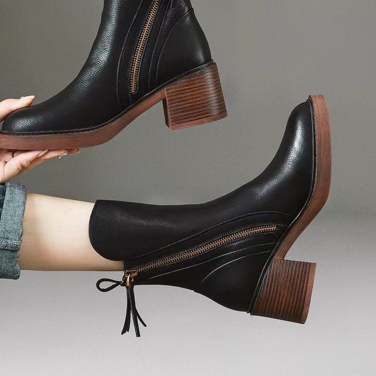 Irina - Botines de cuero con tacón grueso