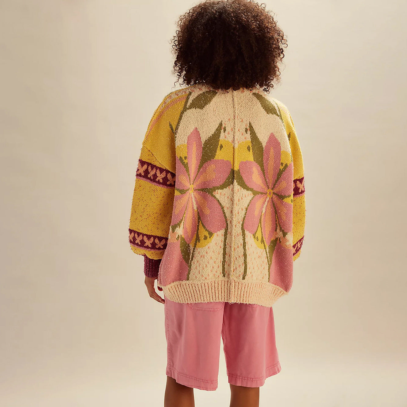 Casey - Cárdigan de punto grueso con estampado floral
