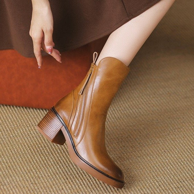 Irina - Botines de cuero con tacón grueso