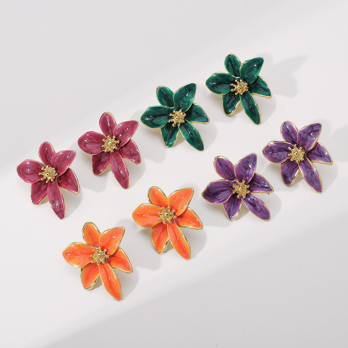 Iris - Pendientes llamativos de flores esmaltadas