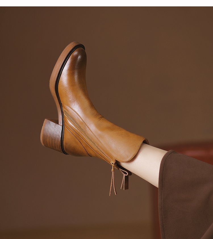 Irina - Botines de cuero con tacón grueso