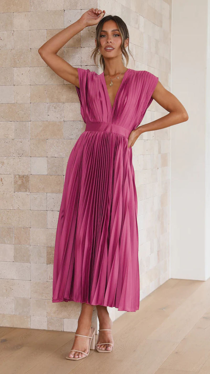 Mireia - Vestido plisado con escote en V profundo