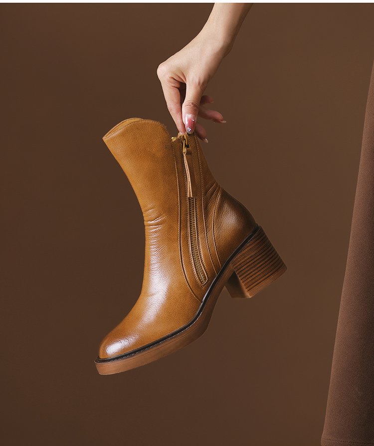 Irina - Botines de cuero con tacón grueso