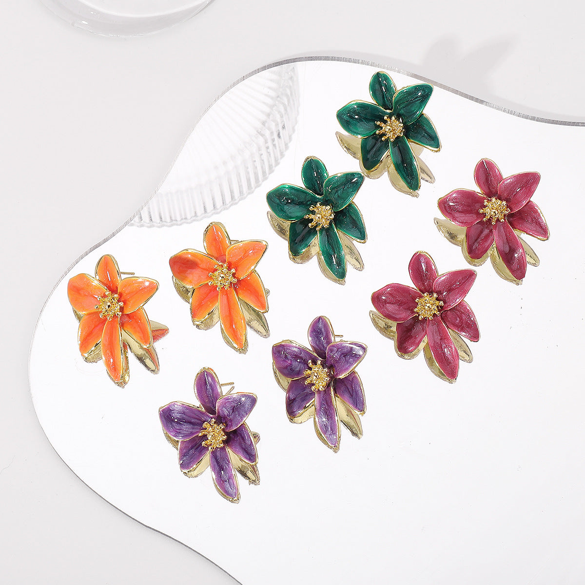 Iris - Pendientes llamativos de flores esmaltadas