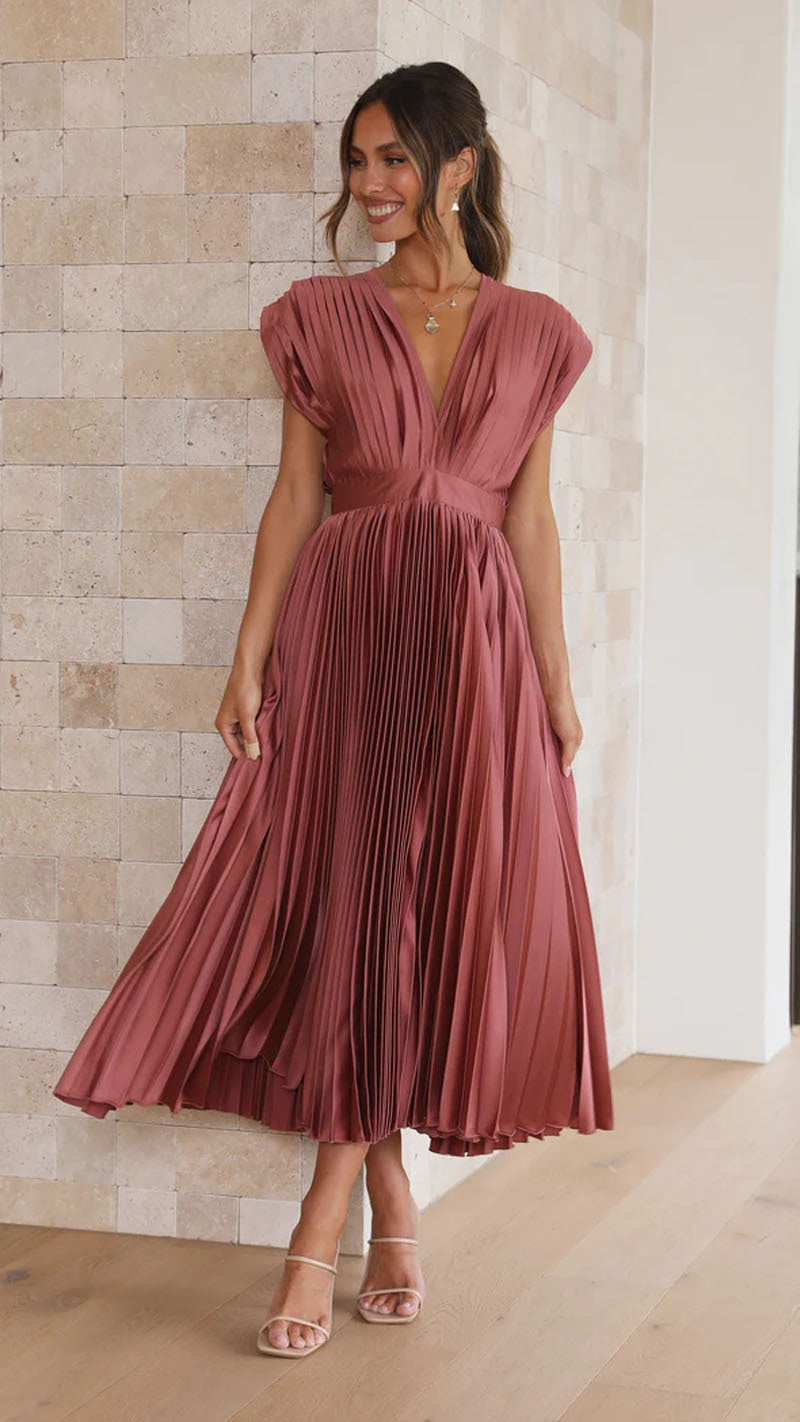 Mireia - Vestido plisado con escote en V profundo