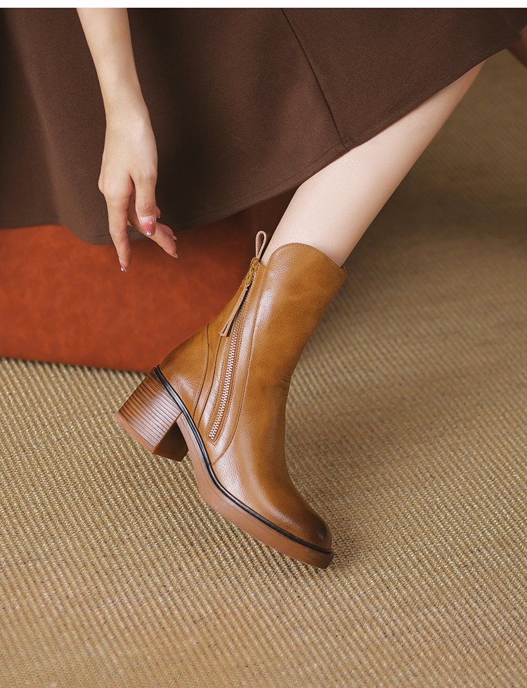 Irina - Botines de cuero con tacón grueso