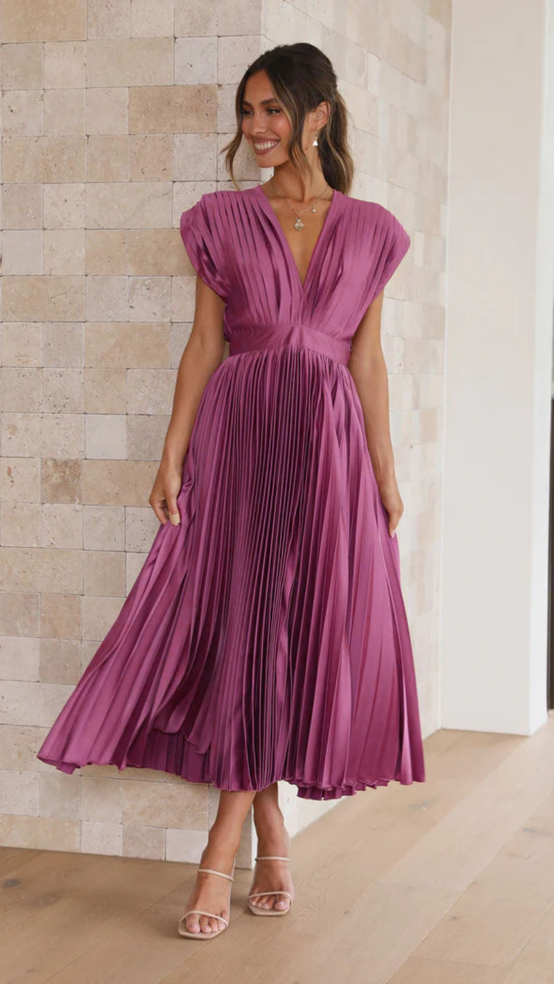Mireia - Vestido plisado con escote en V profundo